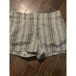 Loft Outlet Women's Green Striped Chino Shorts - Sz 6 - EUC - 100% Cotton 4"